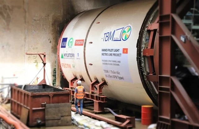 The Nhon-Hanoi Railway Station urban railway line project has drilled 647m of tunnel. (Photo: VNA) 