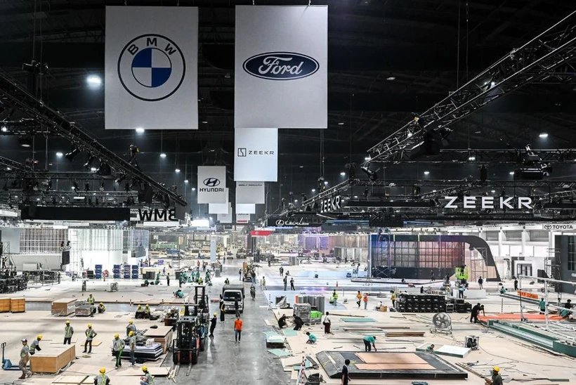 Structures and booths are being prepared for the 46th Bangkok International Motor Show on March 20. (Photo: Bangkok International Motor Show)