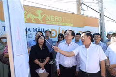 The working delegation from the Party Central Committee's Commission for Information, Education and Mass Mobilisation inspects the resettlement area for residents affected by the Ninh Thuan 1 Nuclear Power Plant project. (Photo: VNA)