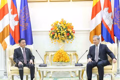 At the meeting between Cambodian Prime Minister Hun Manet (R) and Politburo member and Permanent member of the Communist Party of Vietnam Central Committee’s Secretariat Tran Cam Tu (Photo: VNA)