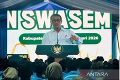 Indonesian Agriculture Minister Andi Amran Sulaiman speaks at the grand harvest event in Karawang (Photo: antaranews.com)