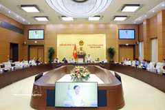 Members of the National Assembly Standing Committee vote on a resolution on the establishment of 10 wards in Dong Nai province on April 14. (Photo: VNA) 