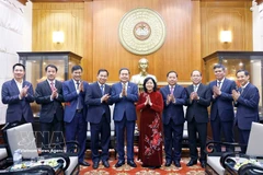 National Assembly Chairman Tran Thanh Man (fifth from left) extends Tet greetings to the Vietnam Fatherland Front Central Committee (Photo: VNA)