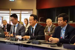 The Vietnamese delegation at an event held on the sidelines of the 29th International Meeting of Mine Action National Directors and United Nations Advisers. (Photo: VNA)