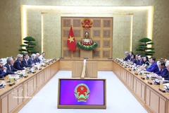 At the meeting between Deputy Prime Minister Tran Hong Ha and the European Commission's inspection delegation. (Photo: VNA)