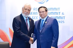 Prime Minister Pham Minh Chinh (R) meets with his Timor-Leste counterpart Xanana Gusmao. (Photo: VNA)