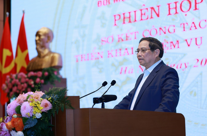 Prime Minister Pham Minh Chinh speaks at the event. (Photo: VNA) vna-potal-thu-tuong-chu-tri-phien-hop-lan-thu-3-cua-ban-chi-dao-phat-trien-khoa-hoc-cong-nghe-va-de-an-06-8159195.jpg