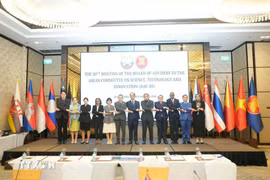 ASEAN delegates pose for a group photo at the 20th Meeting of the Board of Advisers to the ASEAN Committee on Science, Technology and Innovation (BAC-20) in Vientiane on June 22. (Photo: VNA)
