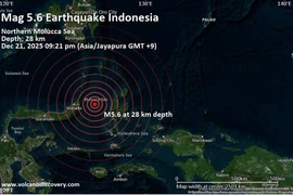 A strong magnitude 5.6 earthquake occurred in the Maluku Sea near Pulau Mayu island, Indonesia, December 21, 2025, 9.21 pm local time (Photo: volcanodiscovery.com)
