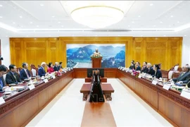 An overview of the talks between the Vietnam Peace Committee and the Lao Committee for Peace and Solidarity. (Photo: VNA)
