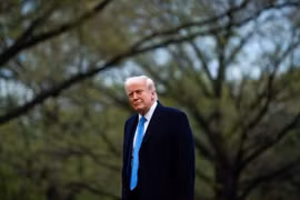 US President Donald Trump on the South Lawn of the White House after arriving on Marine One in Washington on April 6. (Photo: Bloomberg) 