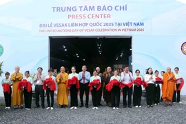 Delegates at the press centre of the UN of Vesek celebration in Vietnam 2025 (Photo: VNA)