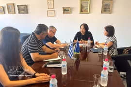 Vietnamese Ambassador to Greece Pham Thi Thu Huong meets with representatives of the Patras Chamber of Commerce. (Photo courtesy of the Vietnamese Embassy in Greece) 