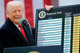 President Donald Trump holds up a chart on tariffs while speaking during a trade announcement event in the Rose Garden at the White House on April 2 in Washington, DC. (Photo: forbes.com) 