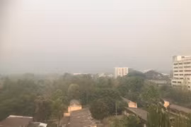 Chiang Mai's iconic Doi Suthep mountain is completely obscured by toxic haze on April 7, 2023. Thailand normally imports corn from Myanmar, Laos and Cambodia, where farmers rely on slash-and-burn practices. (Photo: bangkokpost.com) 