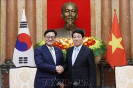 State President Luong Cuong (right) and Speaker of the National Assembly of the Republic of Korea Woo Won Shik at their meeting in Hanoi on November 21, 2025 (Photo: VNA)
