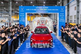 The 200,000th vehicle to roll off the production line this year is the all-electric 7-seat MPV model Limo Green. (Photo: VNA)