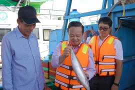 Vice Chairman of the Ho Chi Minh City People’s Committee Bui Minh Thanh inspects seafood unloaded from a fishing boat. (Photo: nongnghiepmoitruong.vn) 