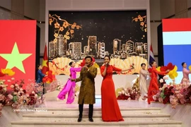 People’s Artist Ta Minh Tam and Meritorious Artist Pham Khanh Ngoc perform at the Homeland Spring Festival 2026 in Udon Thani, Thailand. (Photo: VNA) 