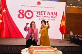 Vietnamese Ambassador Dang Thi Thu Ha (right) and Turkish Deputy Foreign Minister Berris Ekinci toast to celebrate Vietnam’s National Day. (Photo: VNA) 