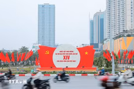 Posters and flags welcoming the 14th National Party Congress. (Photo: VNA) 