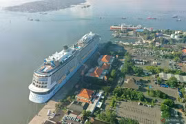 The 'Anthem of the Seas' cruise ship docked at Benoa Port in Denpasar, Bali, on February 28, 2025. (Photo: ANTARA) 