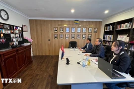 The Vietnamese Embassy in Australia joins the online meeting. (Photo: VNA) 