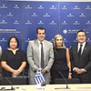 Vietnamese Ambassador to Greece Pham Thi Thu Huong (second from left) and representatives of other ASEAN countries at the meeting with Greek Minister of Migration and Asylum Athanasios Plevris (third from left). (Photo published by VNA)