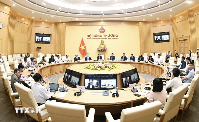 A view of the online meeting of the EVFTA Trade Committee in Hanoi on June 26, 2025. (Photo: VNA)