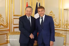 French President welcomes and hold talks with Vietnamese leader