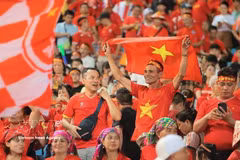 Fans cheer on Vietnam's national team at the My Dinh National Stadium. (Photo: VNA)