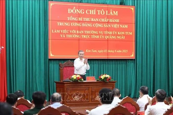 Party General Secretary To Lam at a working session with standing members of the Party Committees of Quang Ngai and Kon Tum provinces on June 2, 2025. (Photo: VNA)