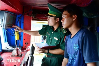Legal forces inspect a fishing vessel. (Illustrative photo: VNA)