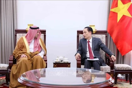 Minister of Foreign Affairs Le Hoai Trung (R) receives outgoing Ambassador of Saudi Arabia to Vietnam Mohammed Ismaeil A. Dahlwy in Hanoi on December 31. (Photo: VNA)