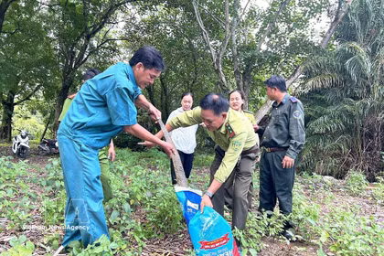 An Asian water monitor lizard (Varanus Salvator) is released into the Bac Lieu Bird Sanctuary Nature Reserve on August 5. (Photo: VNA)