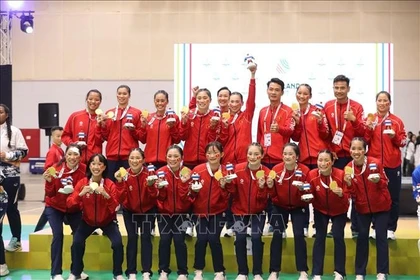 The Vietnamese team win the gold medal in women's handball at the 33rd SEA Games (Photo: VNA)