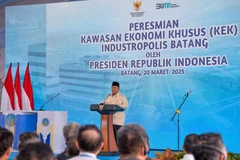 Indonesian President Prabowo Subianto speaks at the launch ceremony of the Batang Industrial Special Economic Zone (SEZ) in Batang regency, Central Java province, Indonesia, March 20, 2025. (Photo: Xinhua)