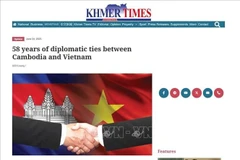 The article titled “58 Years of Diplomatic Relations Between Cambodia and Vietnam” by scholar Uch Leang published on Cambodia’s Khmer Times on June 24, 2025. (Photo published by VNA) 
