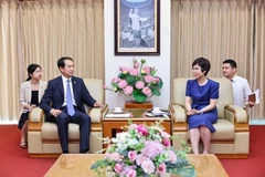General Director of the Vietnam News Agency (VNA) Vu Viet Trang hosts a reception for Chinese Ambassador to Vietnam He Wei in Hanoi on July 10, 2025. (Photo: VNA)