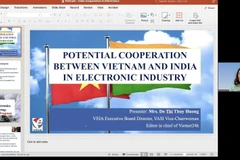 Do Thi Thuy Huong, a member of the Executive Board of the Vietnam Electronic Industries Association (VEIA), speaks at the seminar. (Photo: Screenshot)