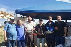 Cuban Minister of Food Industry Alberto Lopez Diaz (third from left) and Vietnamese experts celebrate the successful cooperation. (Photo: VNA)