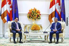Deputy Prime Minister Bui Thanh Son makes a courtesy call on Cambodian Prime Minister Samdech Thipadei Hun Manet on November 28, 2025. (Photo: VNA)