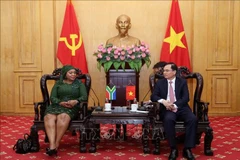 Associate Professor Dr. Duong Trung Y (R), Vice President of the Ho Chi Minh National Academy of Politics, has a meeting with Nomvula Mokonyane, First Deputy Secretary-General of the African National Congress (ANC) of South Africa. (Photo published by VNA) 