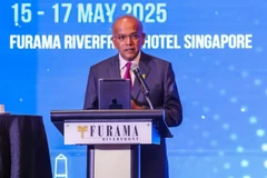 Singapore's Law and Home Affairs Minister K Shanmugam speaking at the opening of the Asia-Pacific Forum Against Drugs, May 15, 2025. (Photo: channelnewsasia.com)
