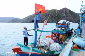 Fishermen prepare their vessels before setting sail, ensuring compliance with fishing regulations. (Photo: VNA)