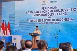 Indonesian President Prabowo Subianto speaks at the launch ceremony of the Batang Industrial Special Economic Zone (SEZ) in Batang regency, Central Java province, Indonesia, March 20, 2025. (Photo: Xinhua)
