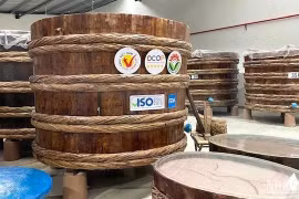 Fermentation barrels for fish sauce products at the traditional Le Gia fish sauce workshop. (Photo: Nhandan)