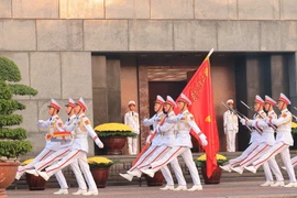 The honour guard march in review past the Ho Chi Minh Mausoleum. (File photo: VNA)