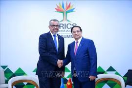 Prime Minister Pham Minh Chinh (R) meets with WHO Director-General Tedros Adhanom Ghebreyesus in Rio de Janeiro on July 6, 2025. (Photo: VNA)