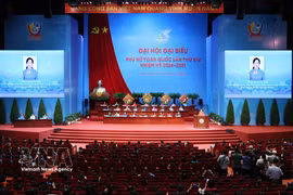 Le Thi Thuy, Vice President of the Vietnam Fatherland Front Central Committee and President of the Vietnam Women's Union (VWU), delivers the opening speech at the congress on June 18. (Photo: VNA)